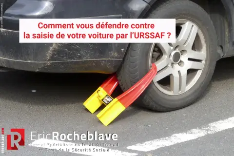 Une voiture est immobilisée par un sabot rouge et jaune, symbole d'une déclaration valant saisie par l'URSSAF.